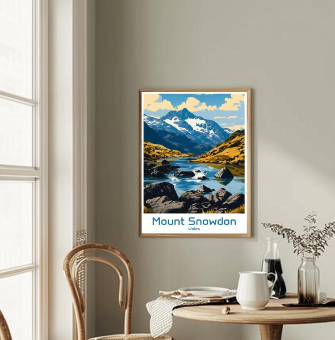 Mount Snowdon Wales Snowcapped Peak and Lake Vintage Travel Poster - Image 2