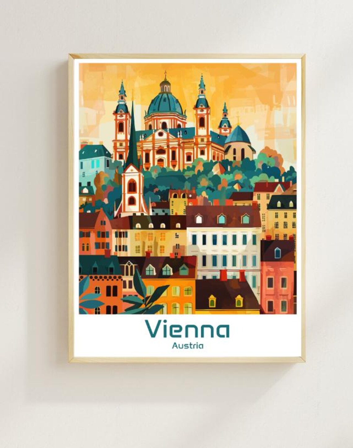 Vienna Austria Imperial Old Town Domed Church Skyline Travel Poster