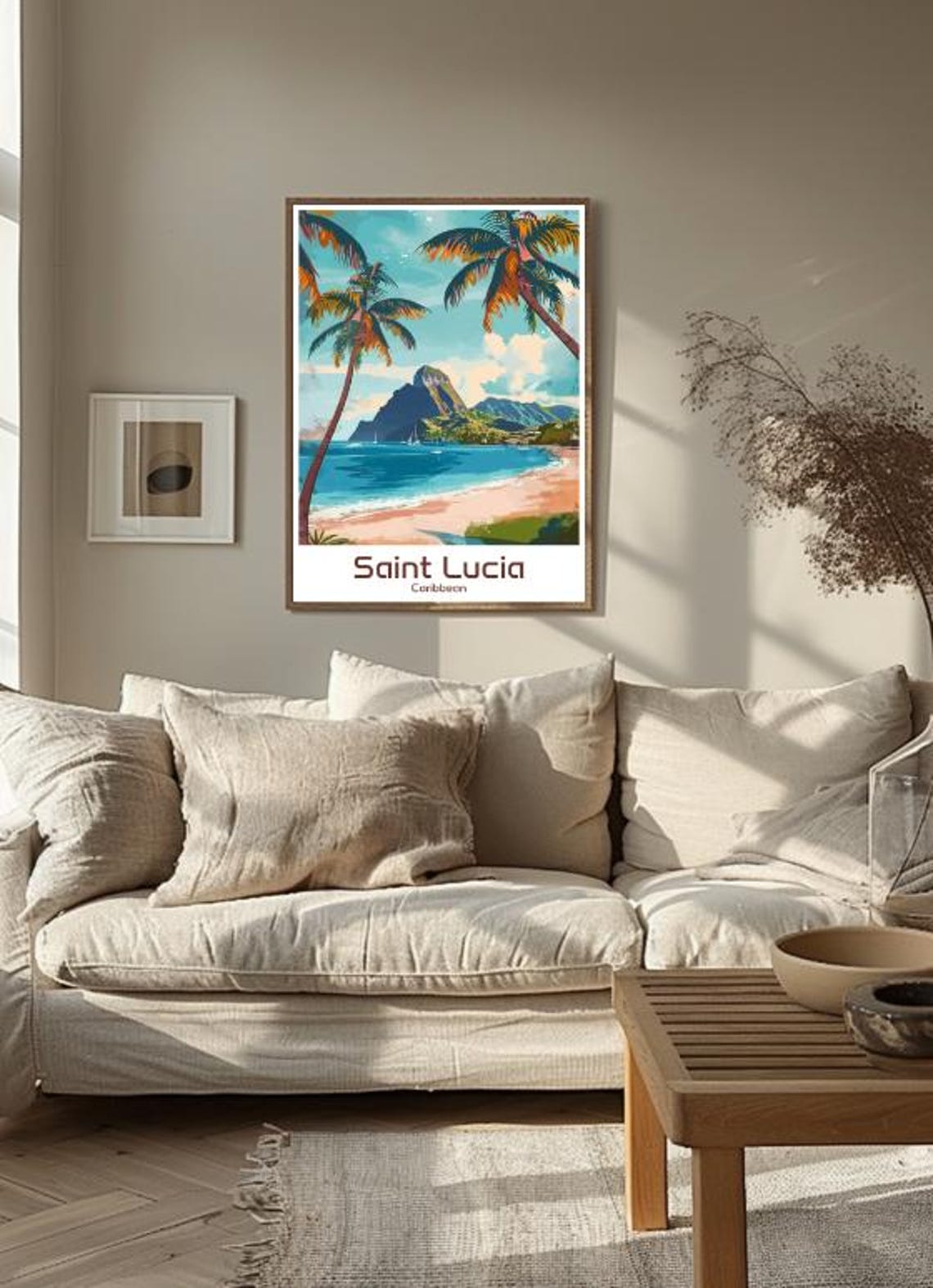 Tropical Saint Lucia Caribbean Piton Peak Beach Palms Poster - Image 3