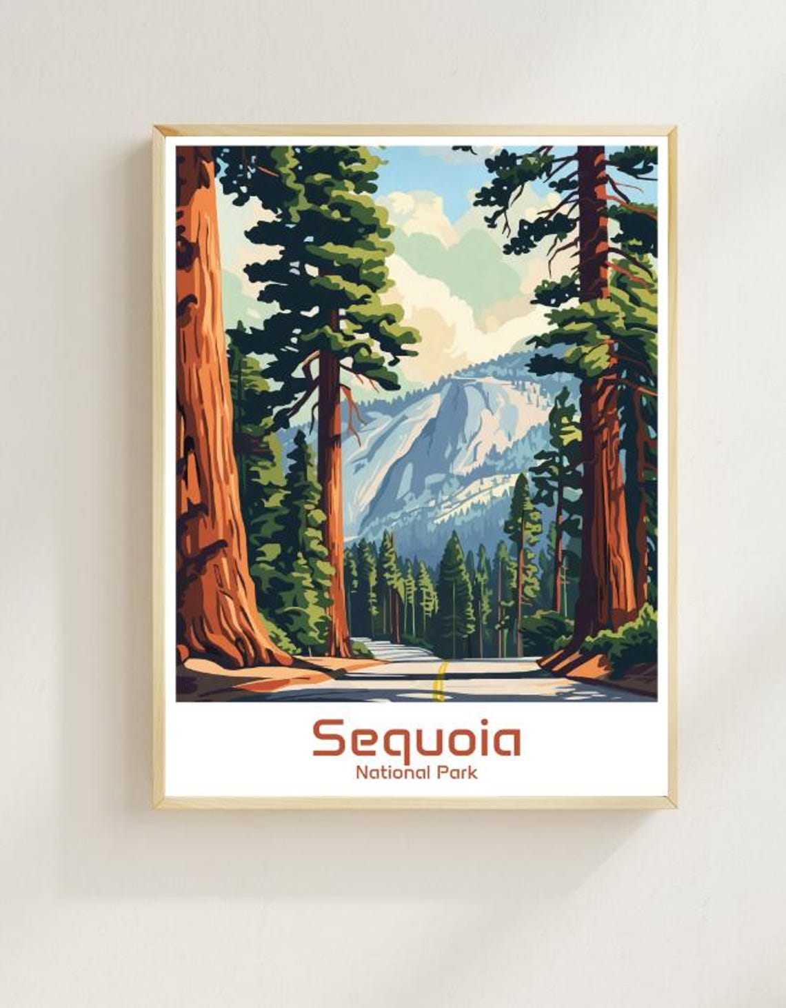Sequoia National Park Giant Redwood Trees Lining a Road Poster
