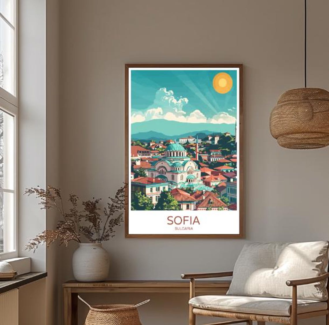 Sofia Bulgaria Travel Poster Cathedral Dome And Red Rooftops View - Image 3