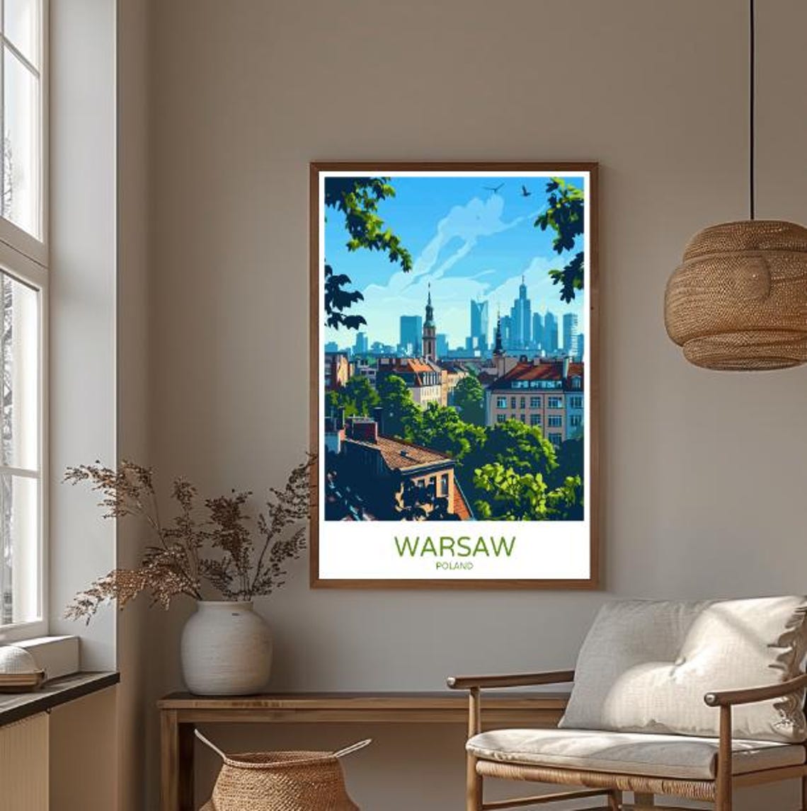 Warsaw Skyline Travel Poster Modern Wall Art Of Polish Cityscape And Historic Landmarks Poland Decor Travel Gift Europe Art - Image 3