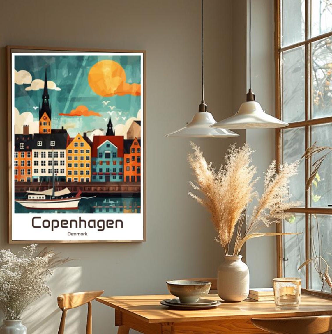 Copenhagen Denmark Nyhavn Colorful Harbour Houses Retro Poster - Image 2