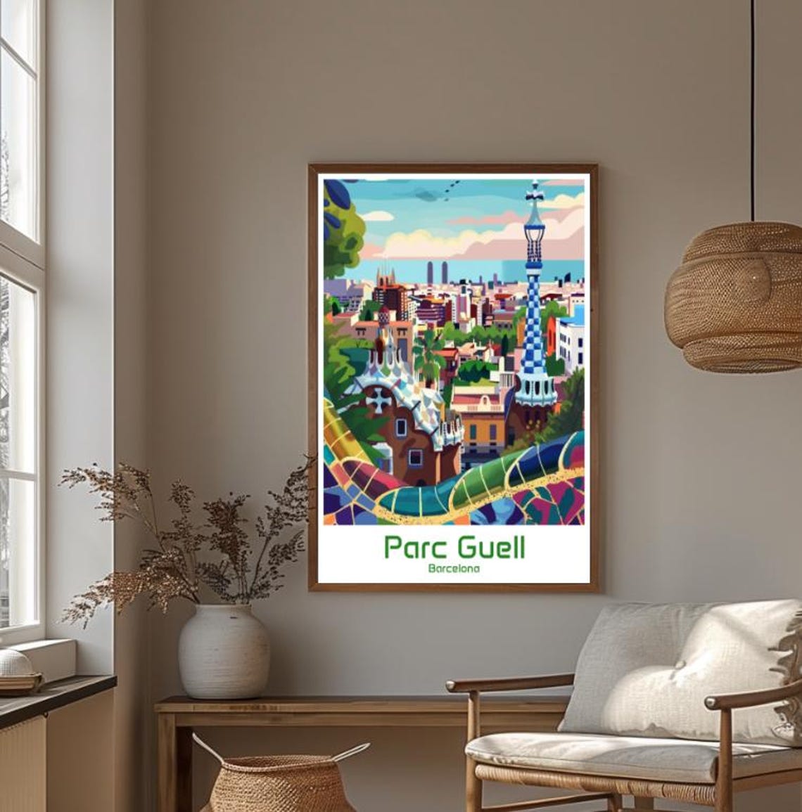 Park Guell Barcelona Gaudi Mosaic Terrace City View Travel Poster - Image 4