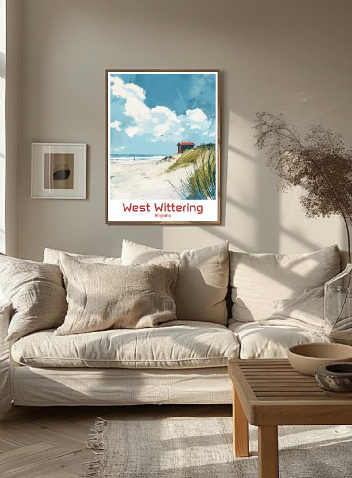 West Wittering England Beach Red Hut Watercolor Style Poster - Image 3