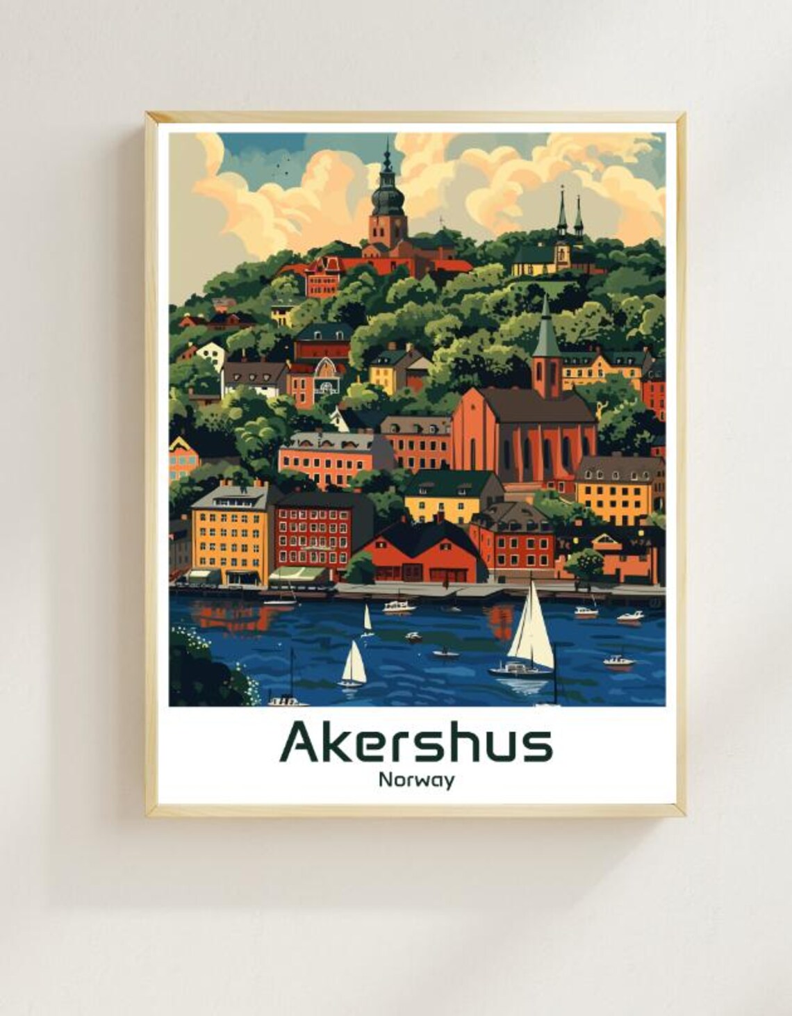Akershus Festning Oslo Hillside Town Sailboats Fjord View Poster