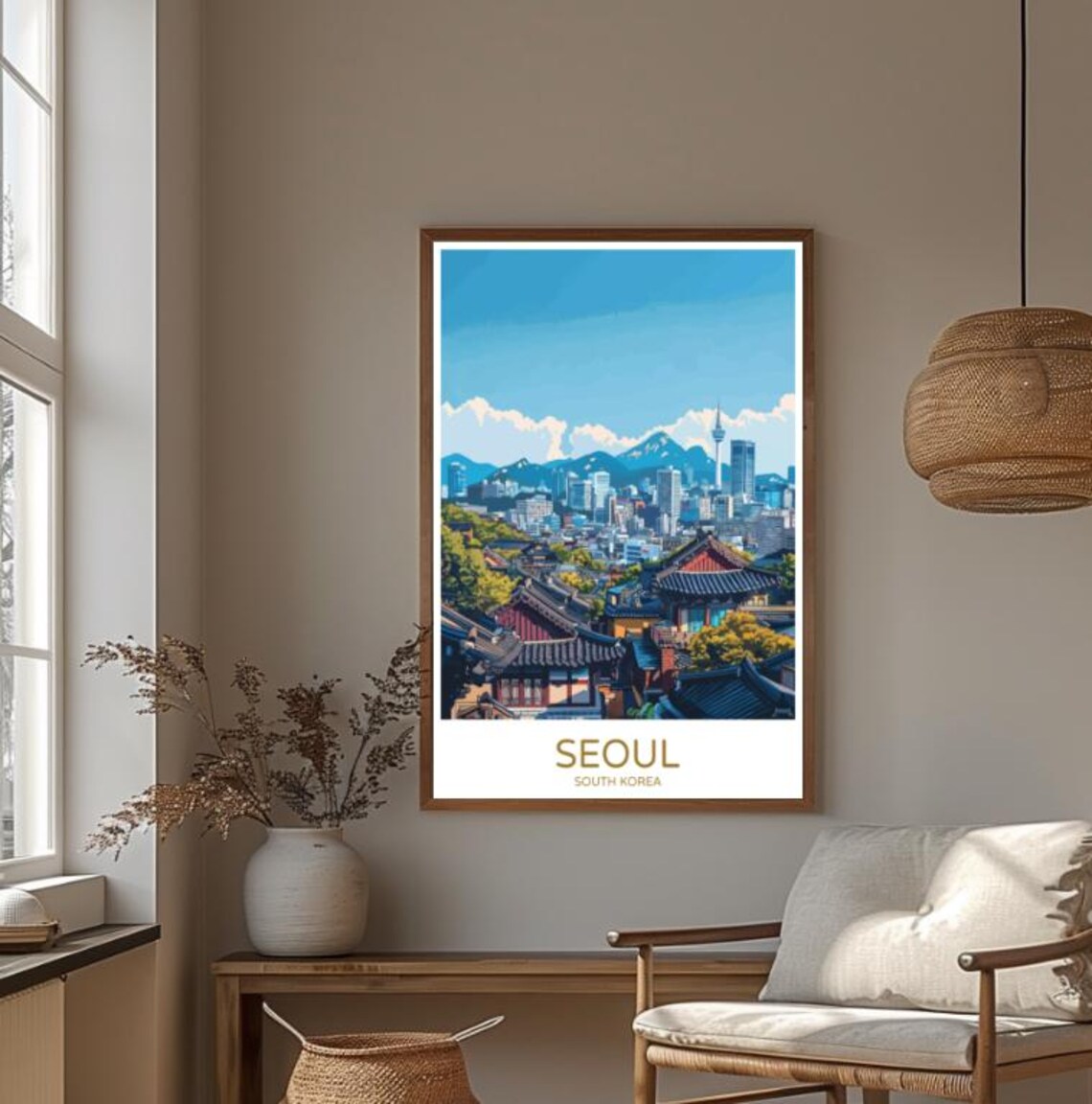 Seoul N Seoul Tower Over Hanok Rooftops South Korea Travel Poster - Image 3
