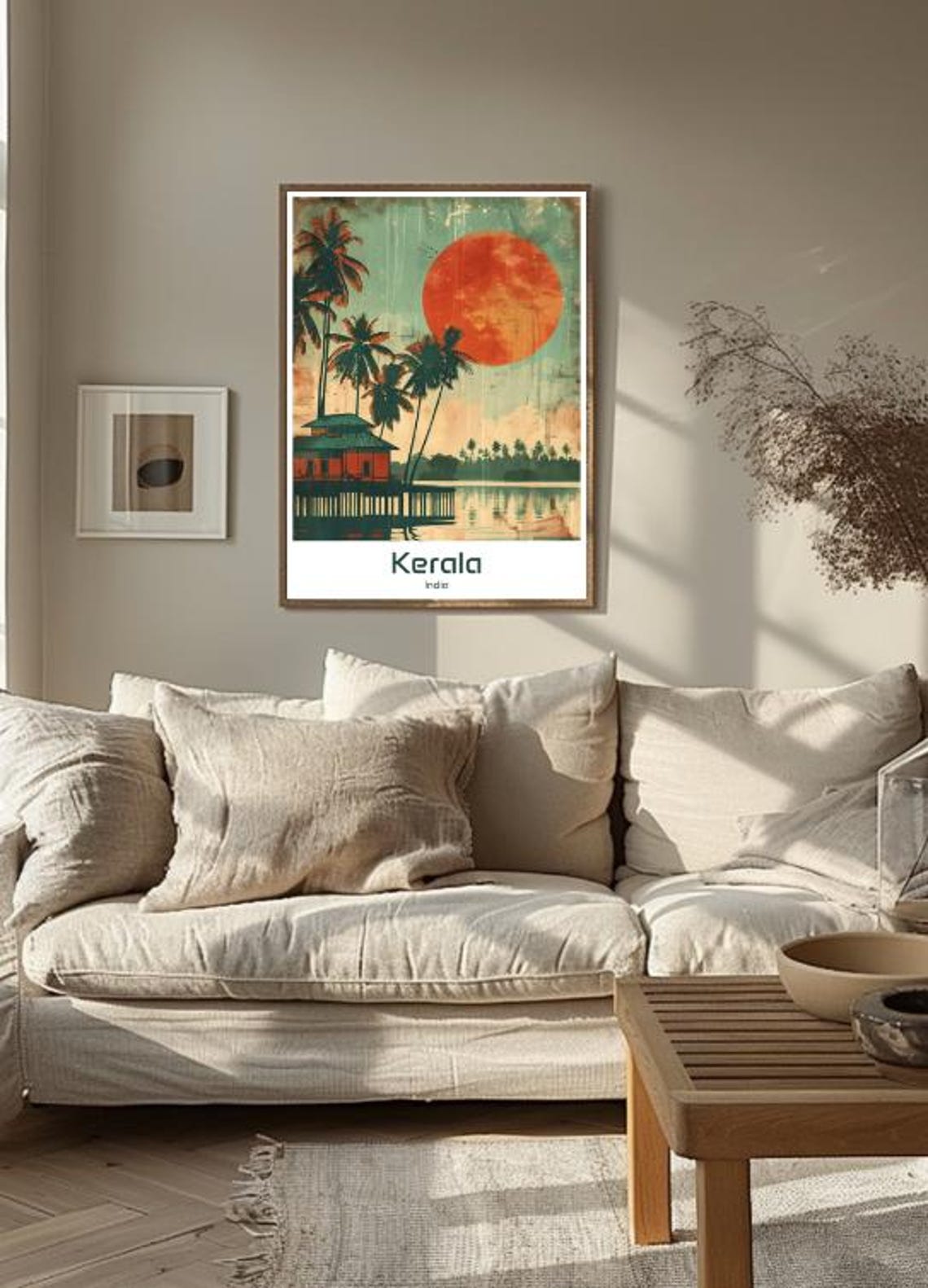 Kerala India Backwaters Palms Stilt House Big Sun Retro Travel Poster - Image 3