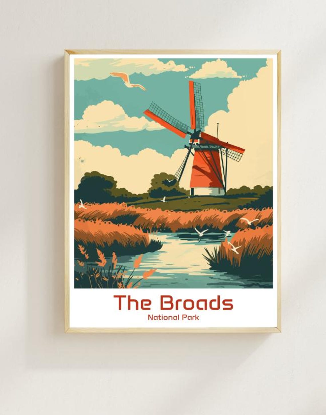 The Broads National Park Windmill Reeds Scenery Travel Poster