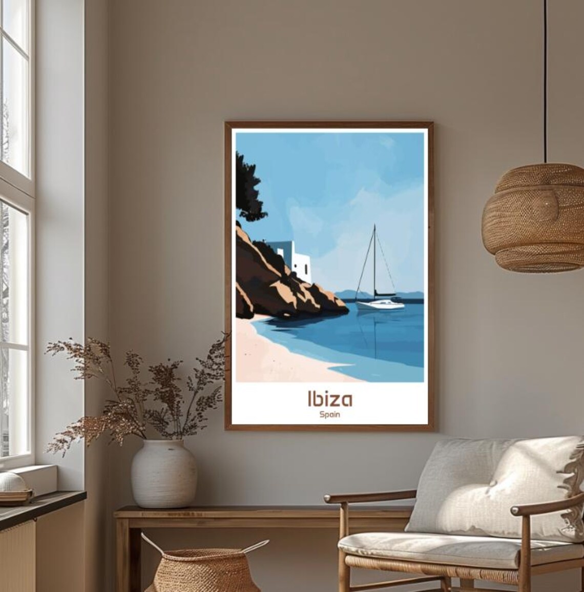 Ibiza Spain Rocky Cove Sailboat Sandy Beach Vintage Travel Poster - Image 4