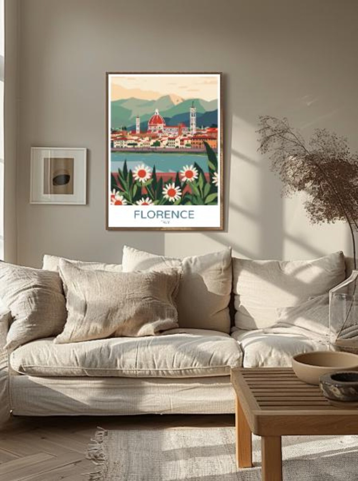 Florence Italy Travel Poster Duomo Cathedral And Daisies View - Image 2