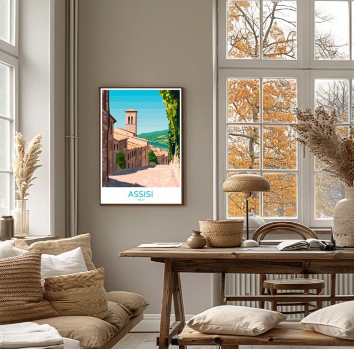 Assisi Umbrian Street Church Bell Tower Green Hills Italy Poster - Image 4