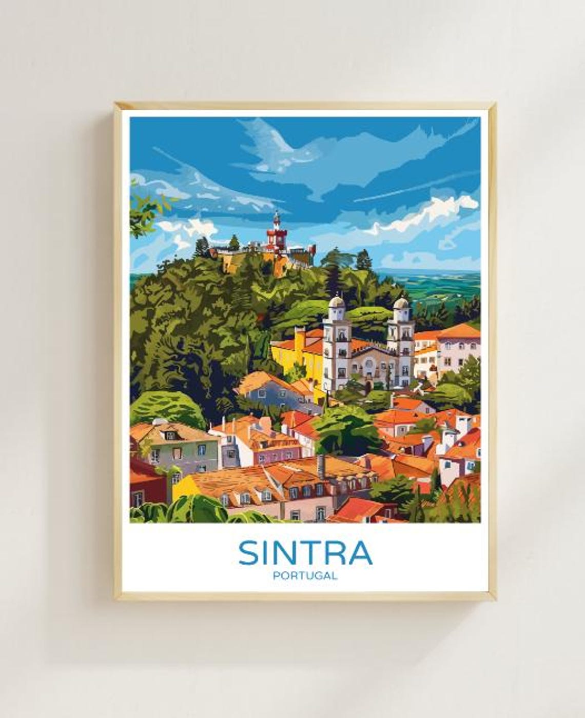 Sintra Portugal Colorful Palaces Hill Town Fairytale Art Poster