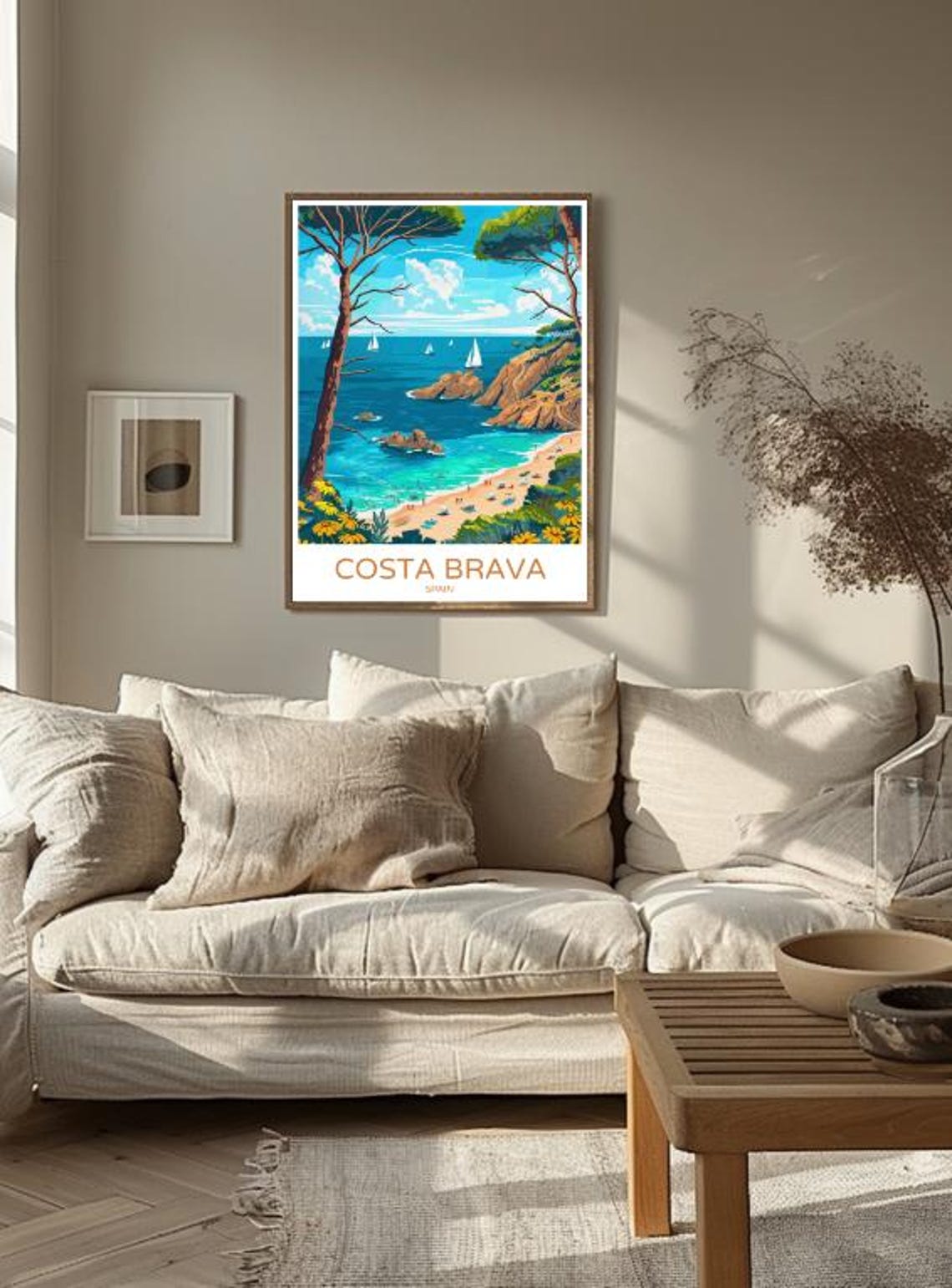 Costa Brava Spain Sailboat Cove Pine Cliffs Colorful Travel Poster - Image 2