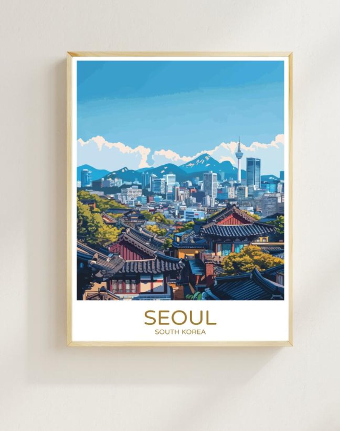 Seoul N Seoul Tower Over Hanok Rooftops South Korea Travel Poster