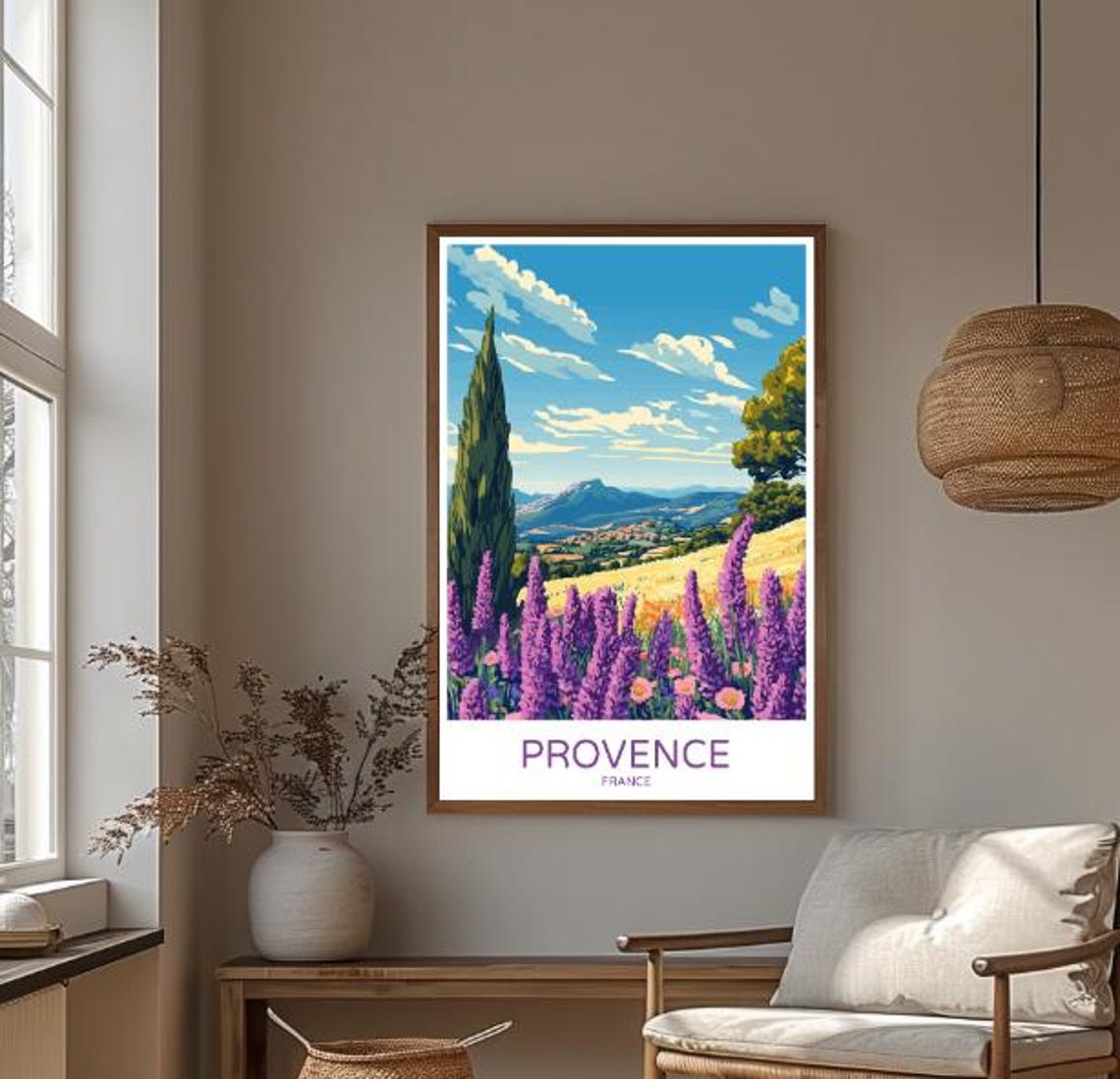 Provence France Lavender Fields Cypress Tree Mountain View Poster - Image 3