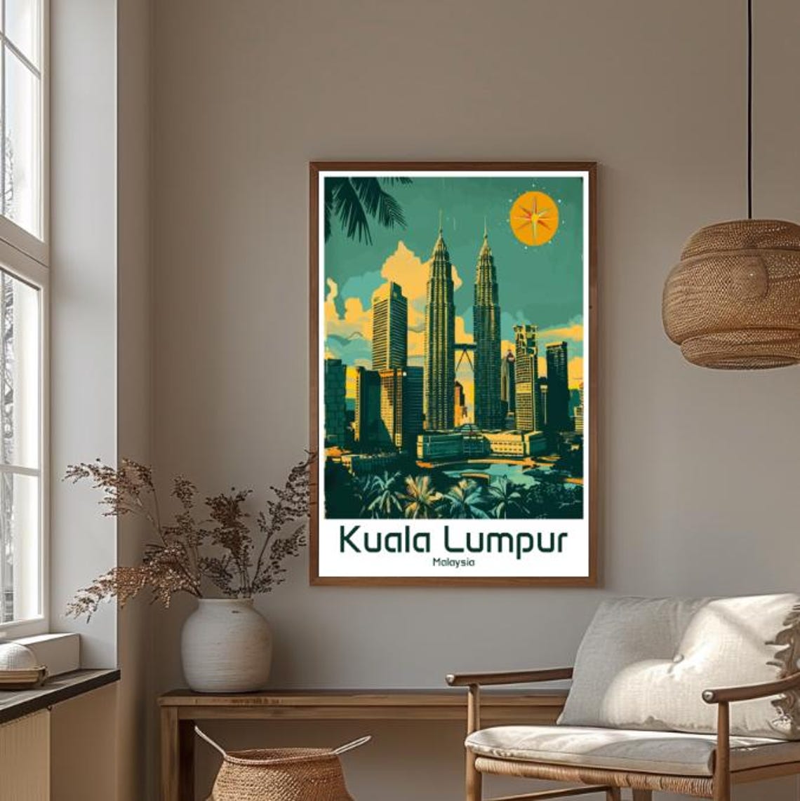 Kuala Lumpur Malaysia Petronas Twin Towers Skyline Palms Poster - Image 4