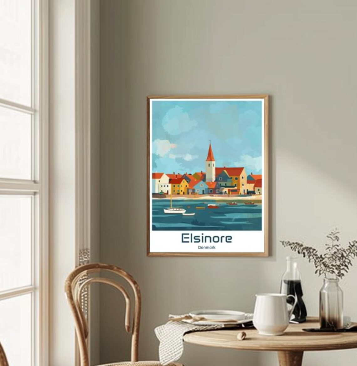 Elsinore Denmark Coastal Town Church Spire Boats Calm Water Poster - Image 2
