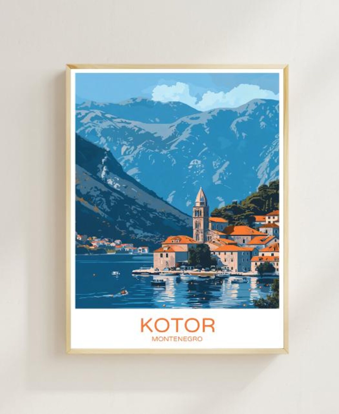 Kotor Travel Poster Montenegro Wall Art Bay Of Kotor Print Historic Cityscape Decor Balkan Travel Artwork Gift For Travelers