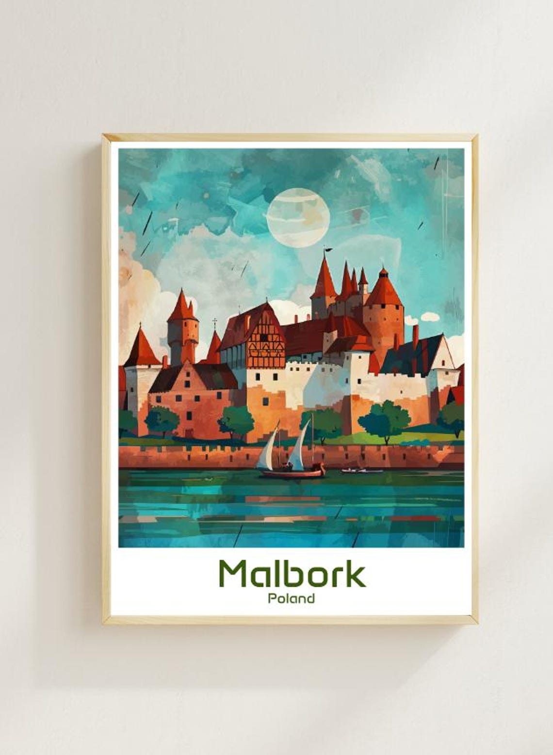 Malbork Poland Moonlit Castle Poster With Red Brick Fortress View