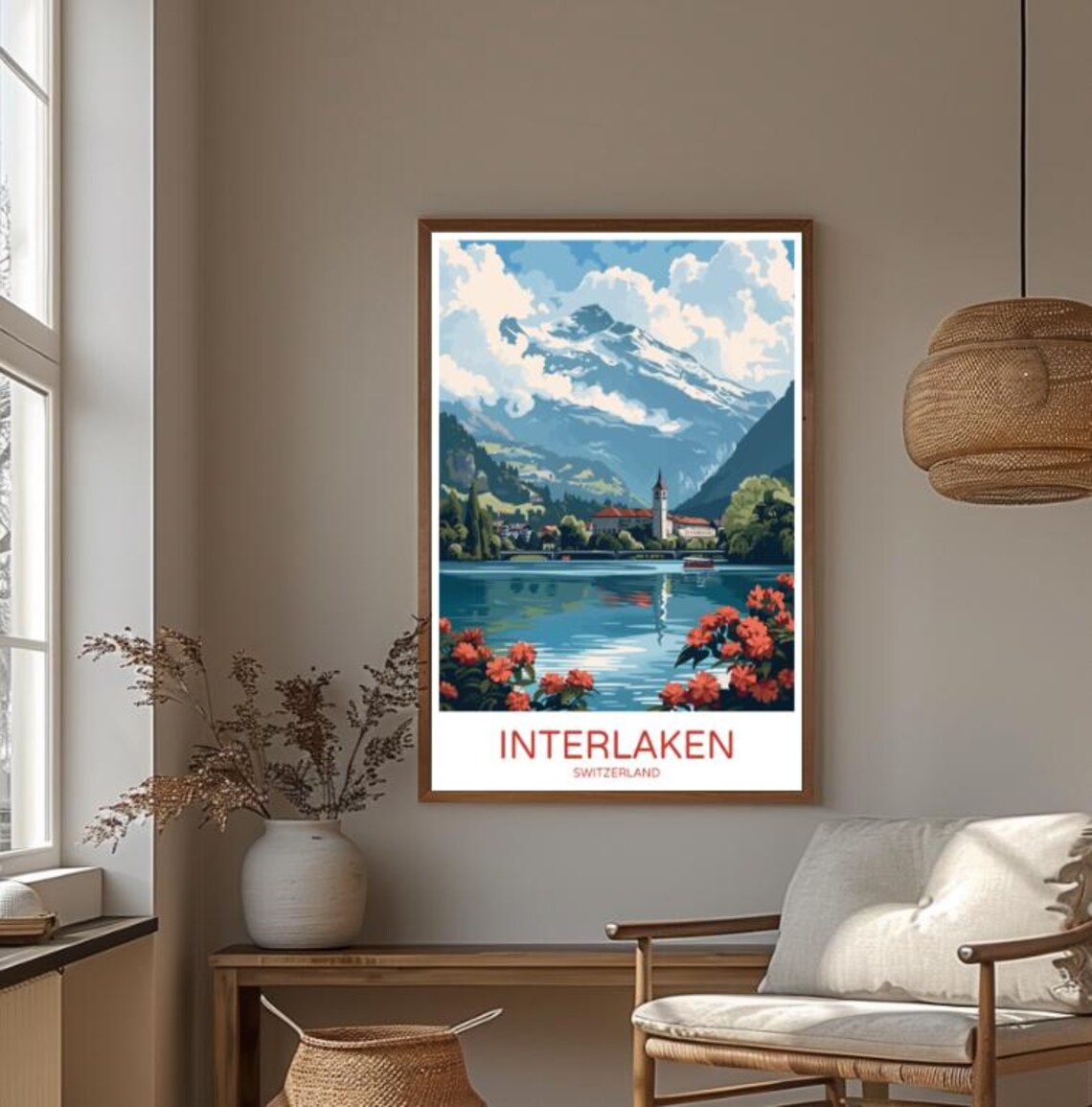 Interlaken Switzerland Alpine Lake Mountains Lakeside Village Poster - Image 4