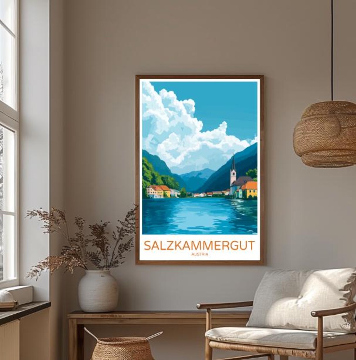 Salzkammergut Austria Alpine Lake Village Church Steeple View Poster - Image 3