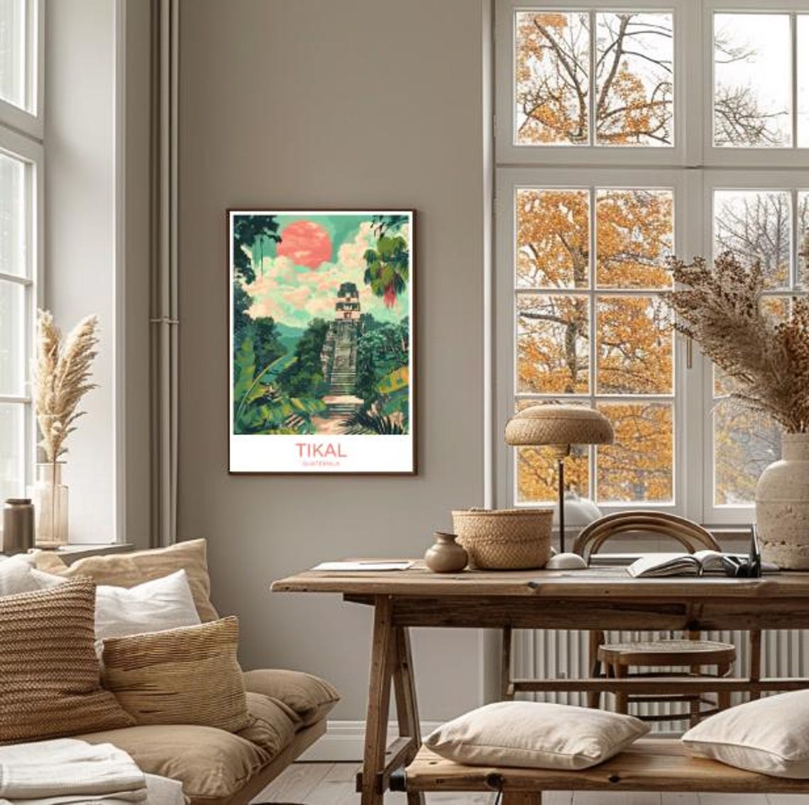 Tikal Guatemala Ancient Mayan Temple Poster In Lush Jungle Sunset Art - Image 4