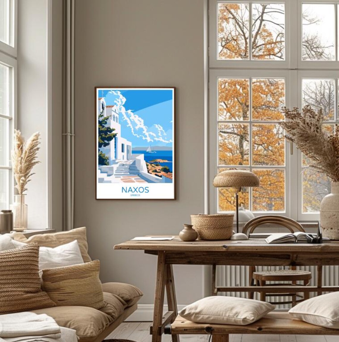 Naxos Travel Postergreek Island Wall Art Naxos Cityscape Print Greece Decor Minimalist Travel Gift Cyclades Artwork For Home - Image 4