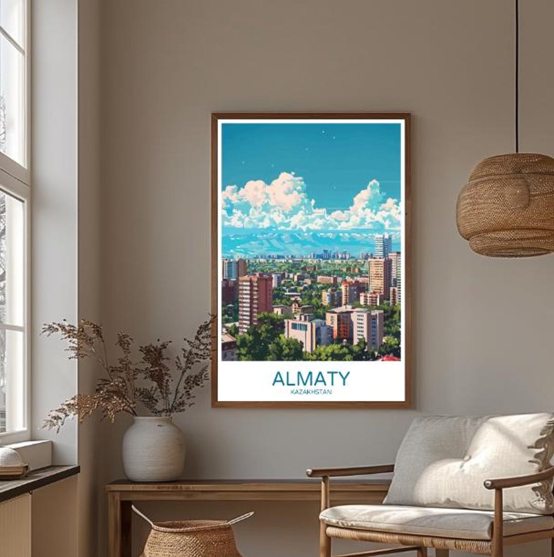 Almaty Kazakhstan Cityscape Mountain View Modern Travel Poster - Image 4