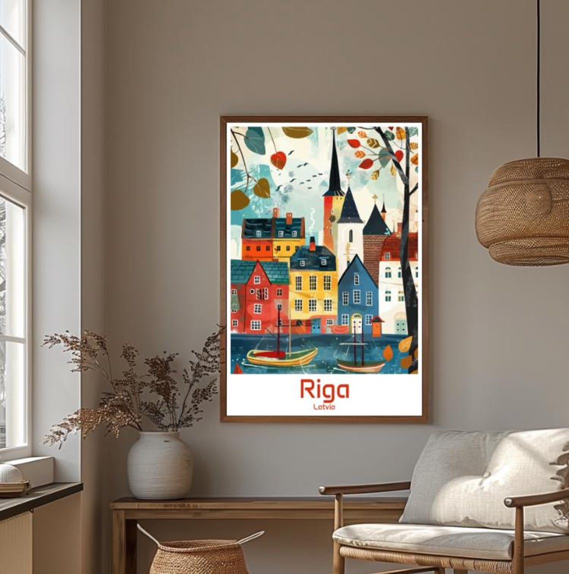 Riga Latvia Old Town Harbor Boats Colorful Waterfront Poster - Image 4