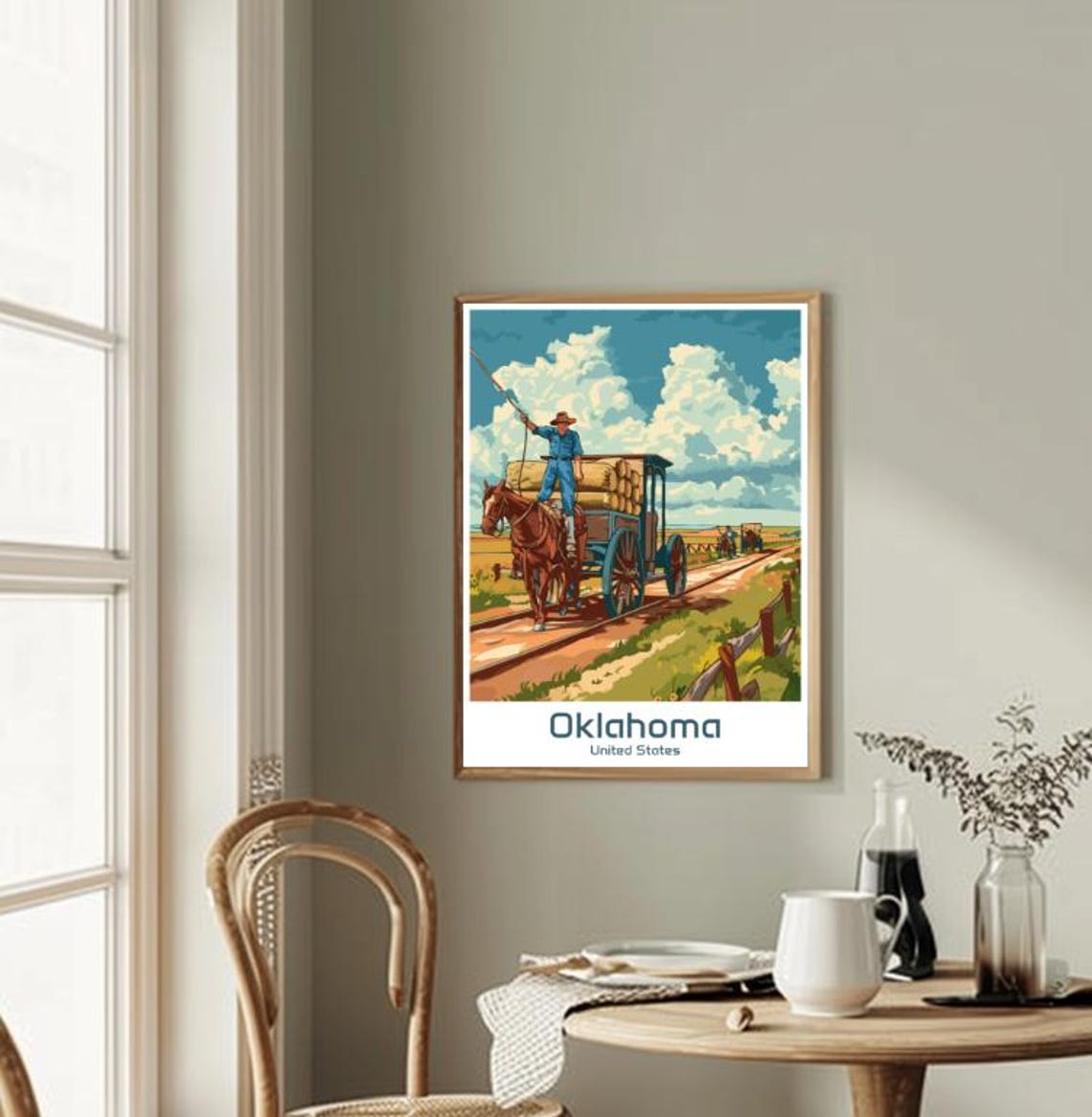 Oklahoma Horse Drawn Hay Wagon on Golden Prairie Sunset Poster - Image 2