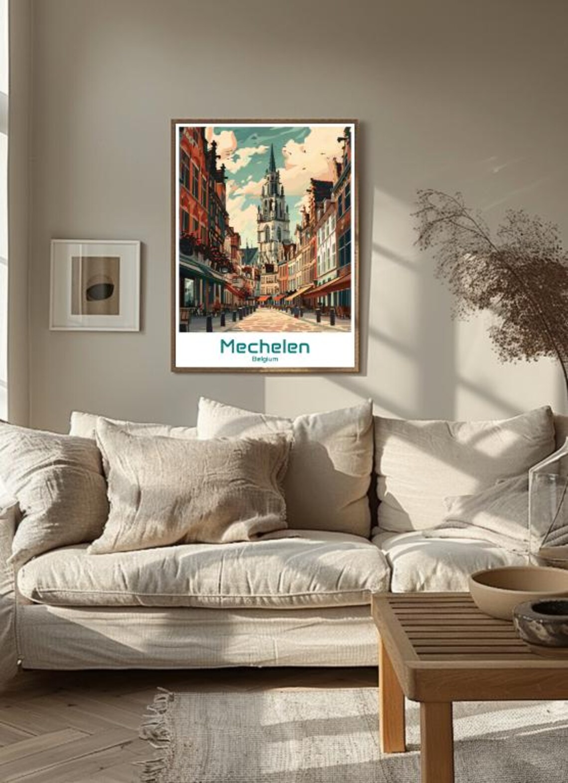 Mechelen Belgium Church Tower Old Street Vintage Travel Poster - Image 3