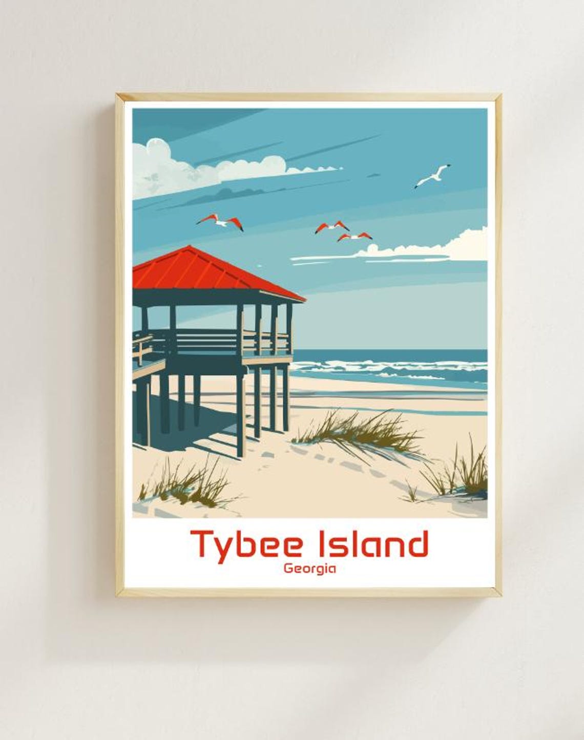 Tybee Island Georgia Beach Pavilion Dunes Vintage Style Poster