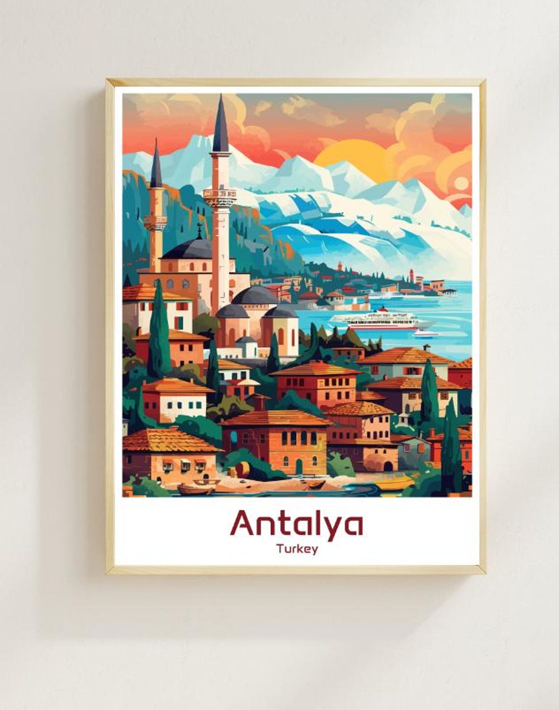 Antalya Turkey Mosque Minarets Old Town Coastal Bay View Poster