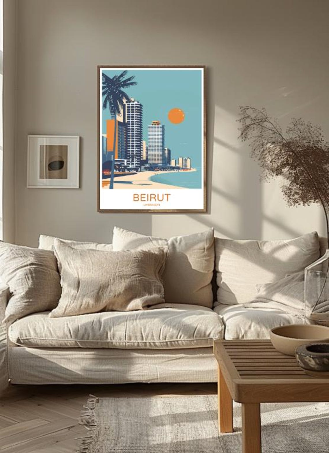 Beirut Lebanon Beachfront Towers and Palm Silhouette Sunset Poster - Image 3