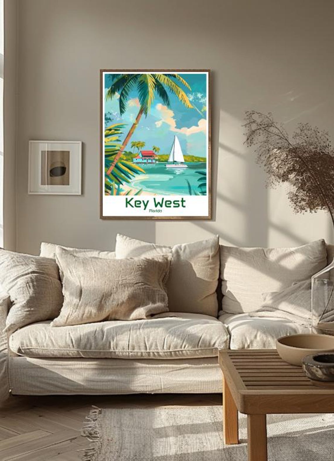 Key West Florida Tropical Palm Tree and Sailboat Travel Poster - Image 3