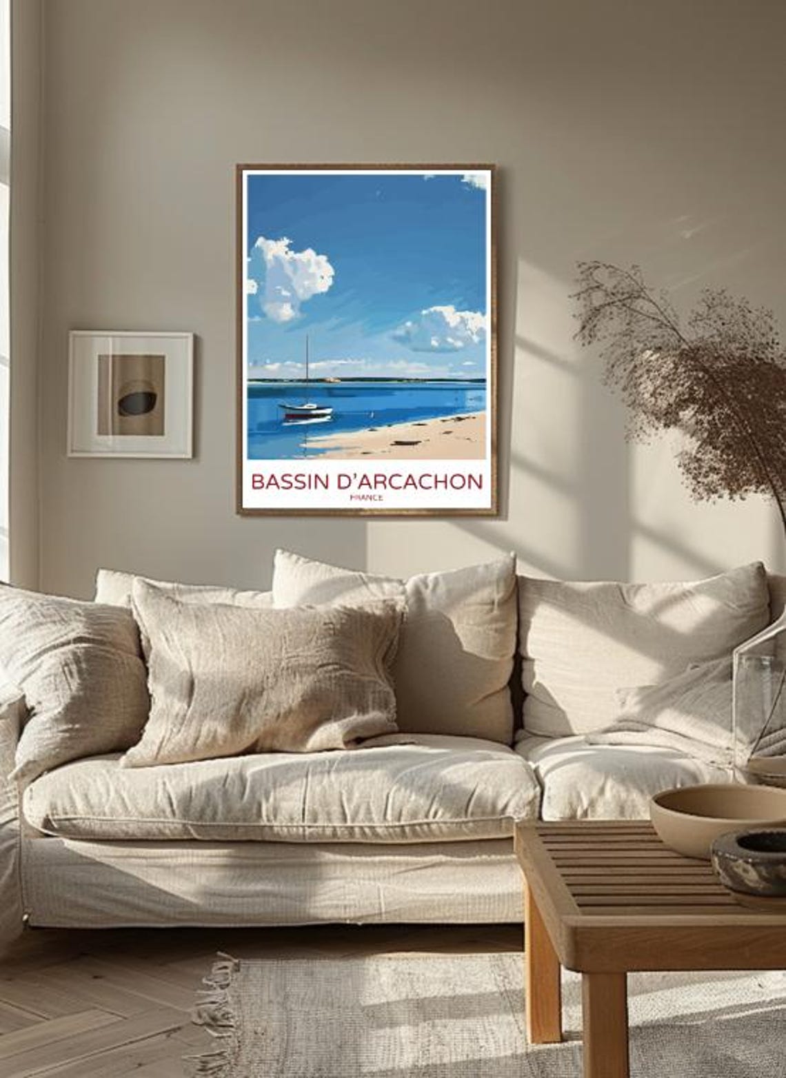 Bassin d'Arcachon France Sailboat Sandy Shore Colorful Art Poster - Image 3