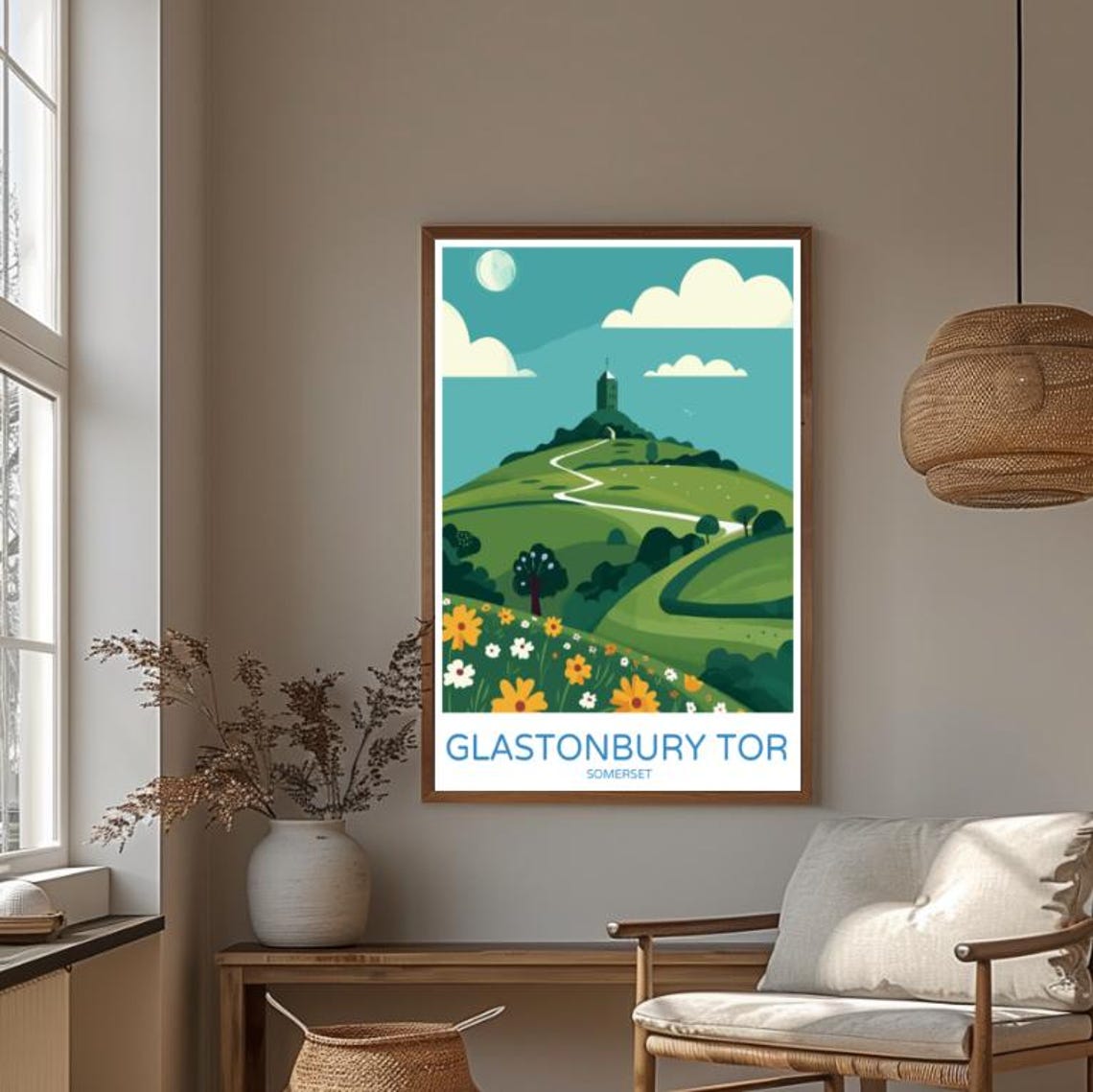 Glastonbury Tor Somerset Rolling Green Hills Meadow View Poster - Image 4