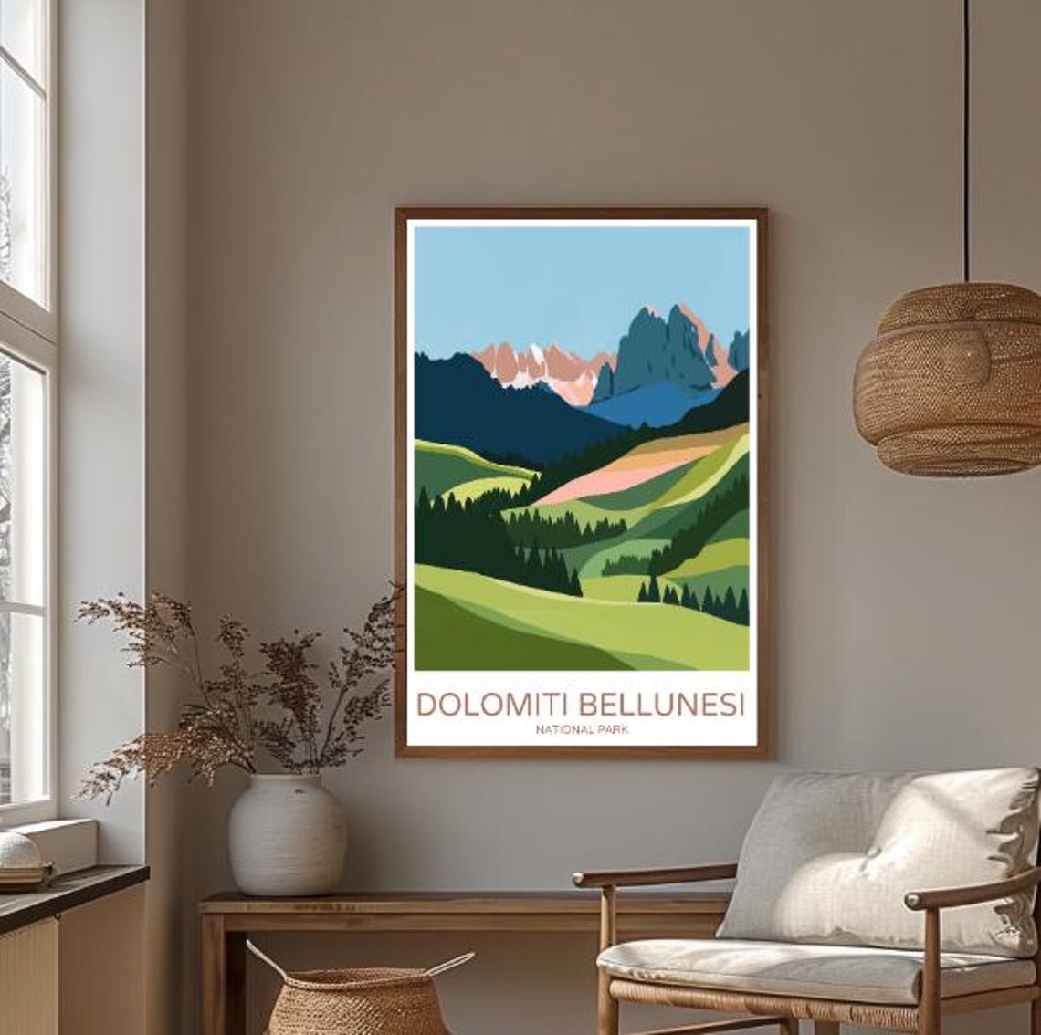 Dolomiti Bellunesi National Park Italy Alpine Peaks Poster Green Hills - Image 3