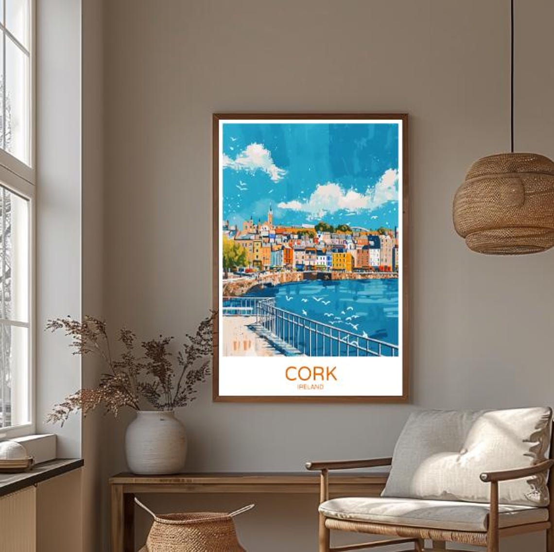Cork Ireland Colourful Harbourfront Cityscape and Seagulls Poster - Image 3
