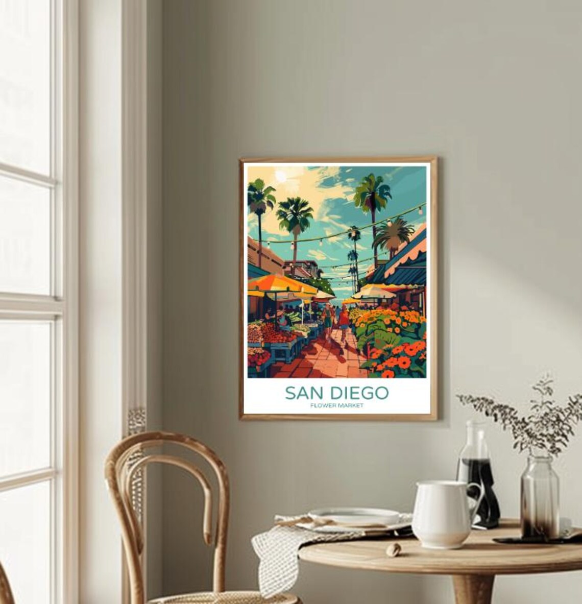 San Diego Flower Market Colorful Floral Street Scene Art Poster - Image 2