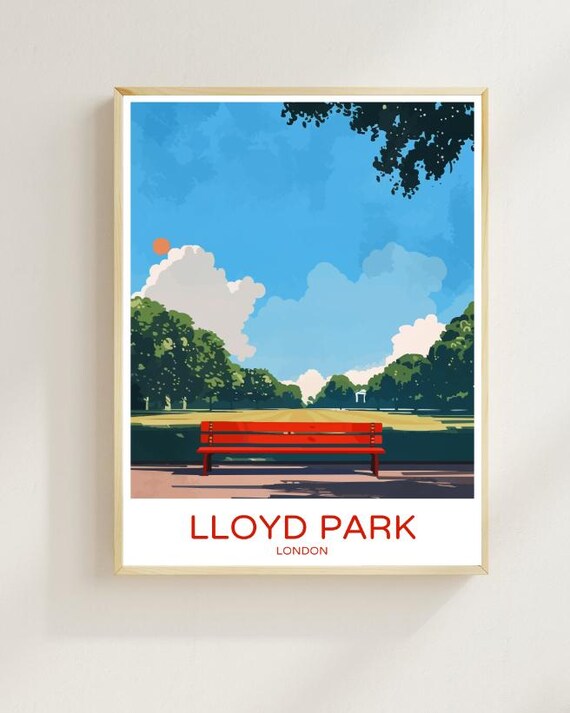 Lloyd Park London Red Bench Green Park Sunny Day Travel Poster