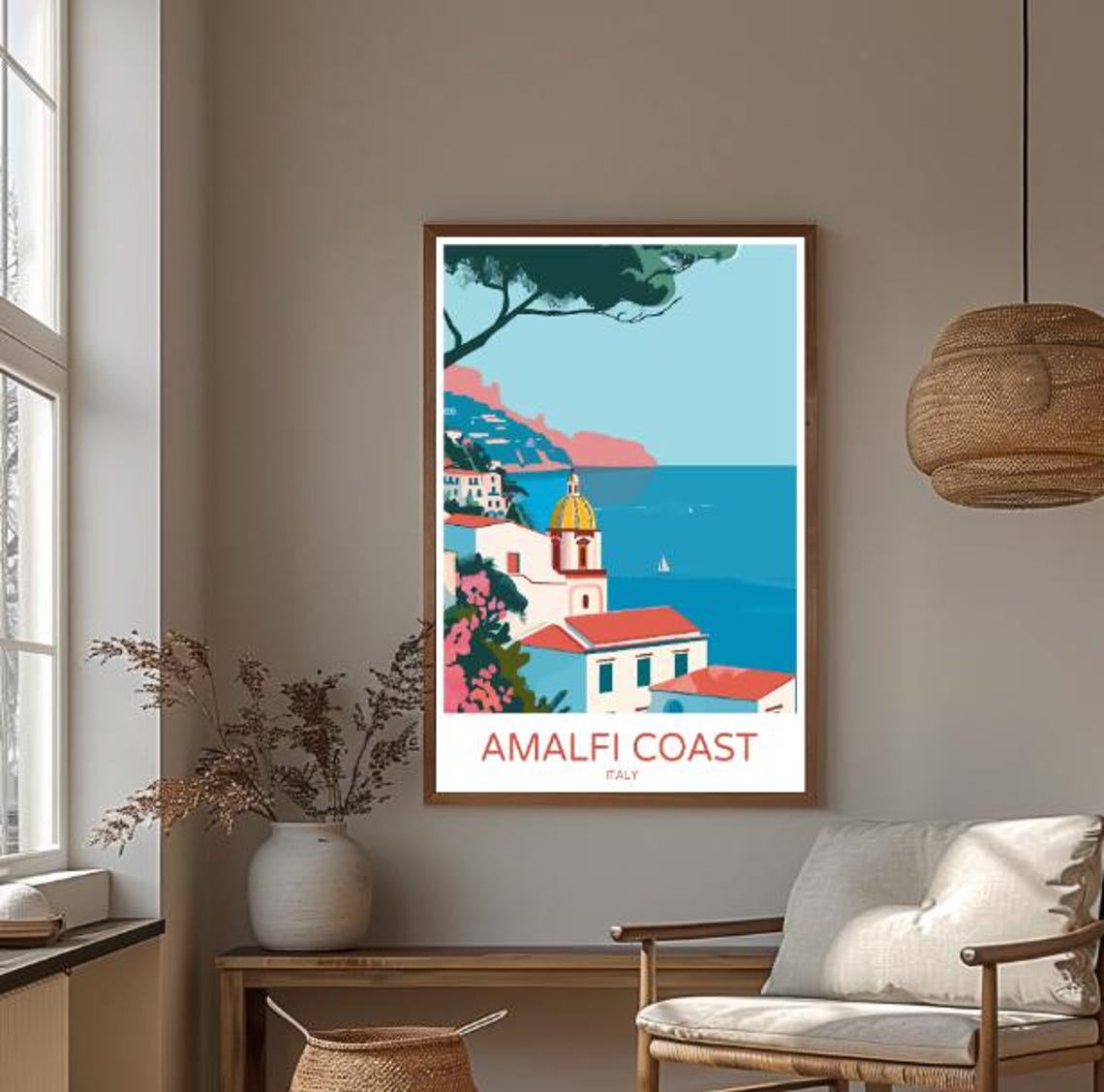 Amalfi Coast Italy Travel Poster Scenic Coastal Wall Art Of Positano Mediterranean Views Amalfi Print Italy Travel Art Seaside Decor - Image 3
