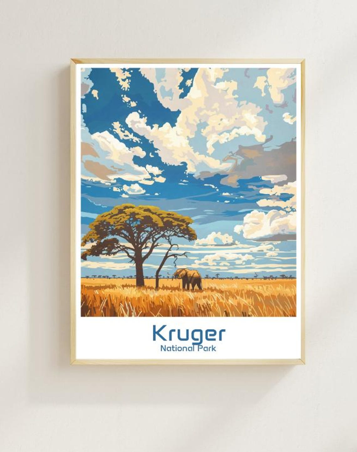 Kruger National Park Elephant under Acacia Savanna Safari Poster