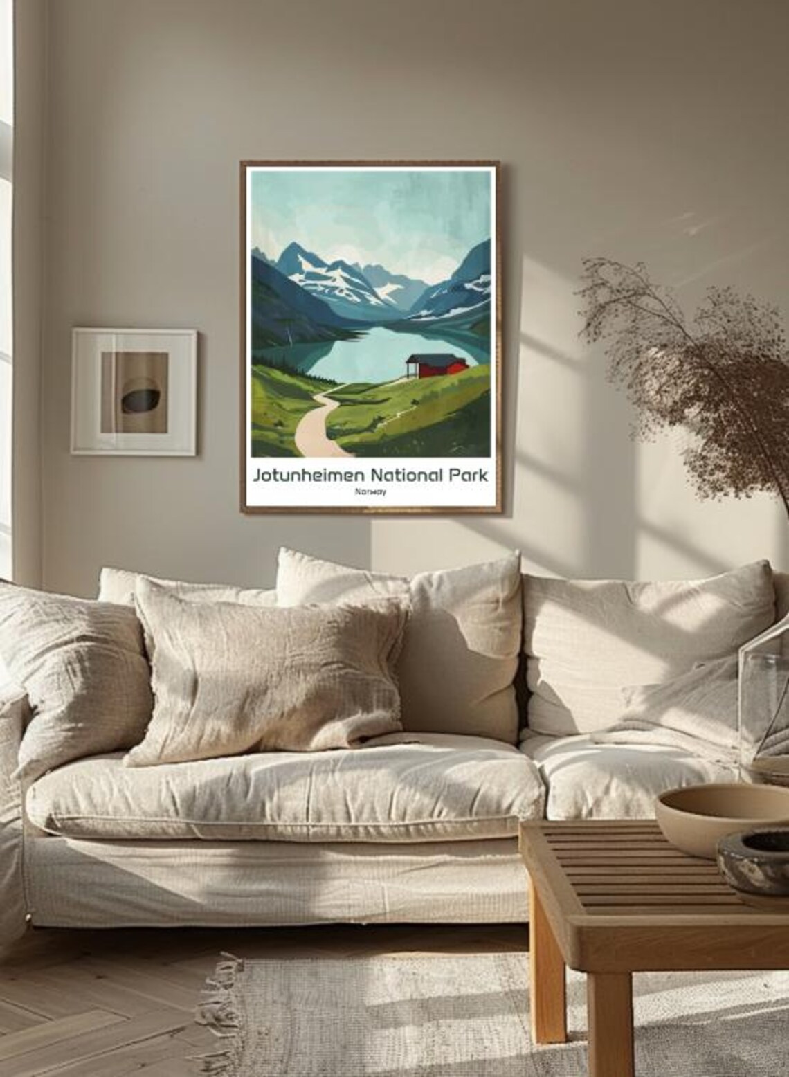 Jotunheimen National Park Norway Alpine Lake Red Cabin Poster - Image 3