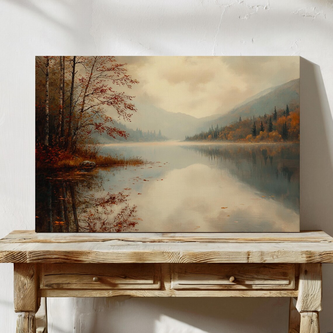 Misty Autumn Lake, Tranquil Foggy Forest Landscape