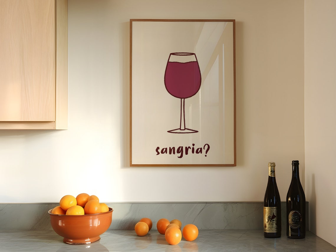 Sangria Red Wine Glass Single Word Chic Minimalist Dining Art Poster - Image 2