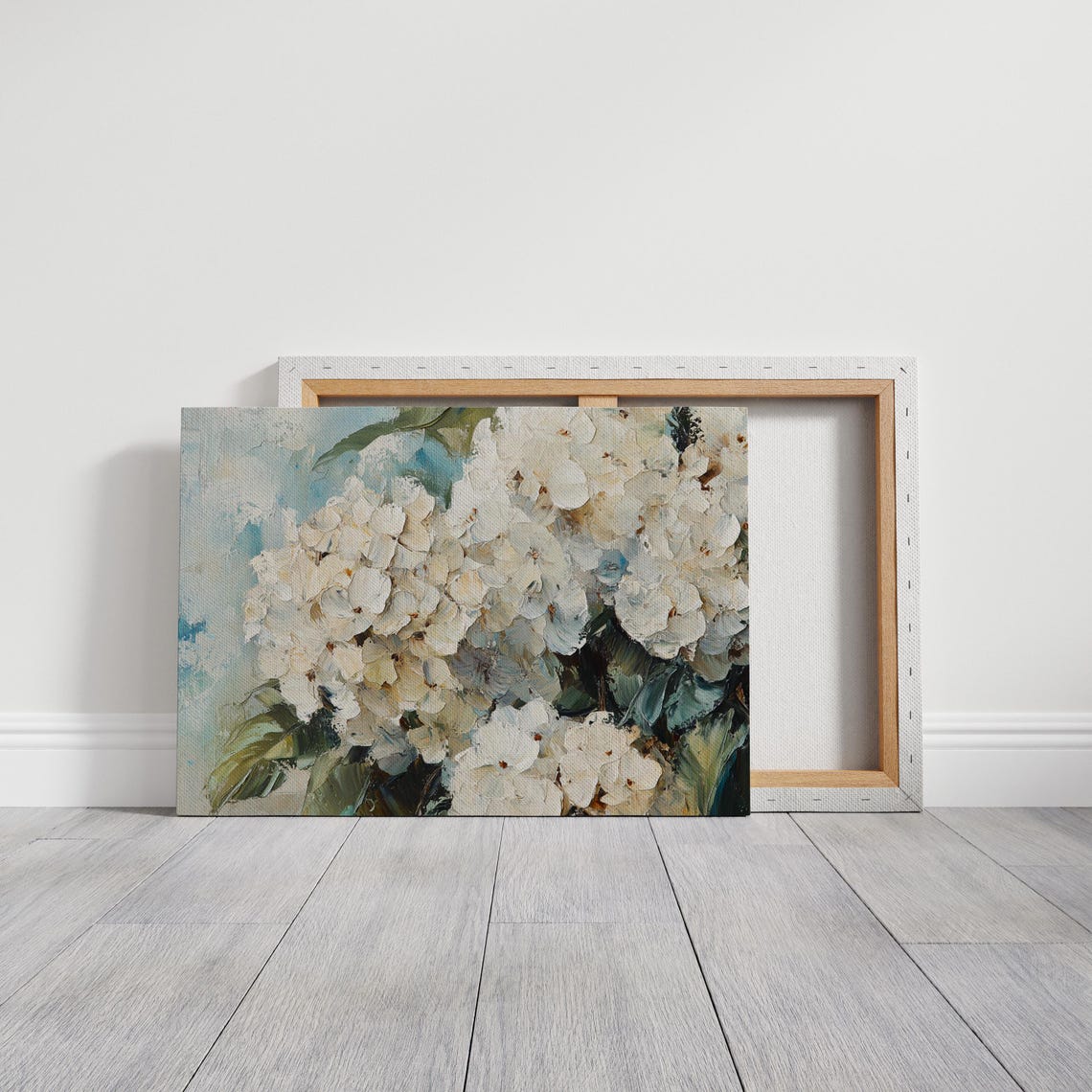 White Hydrangea Bloom Textured Impasto Blue Green Floral Art Print - Image 5