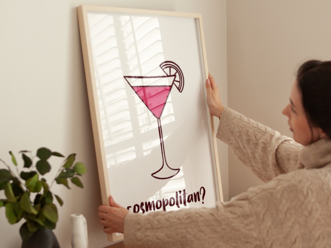 Cosmopolitan Pink Martini Glass Lime Wedge Fun Bar Cart Art Poster - Image 3