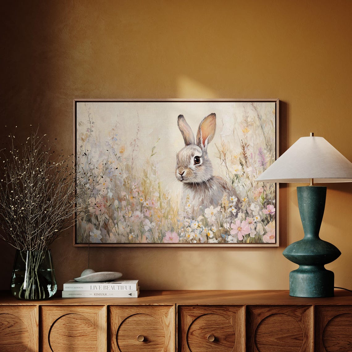 Bunny In Pastel Wildflowers Spring Meadow Cute Rabbit Floral Poster - Image 4